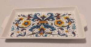 Nova Deruta Ricco Pattern Rectangular Handled Serving Tray Made in Italy 11x7